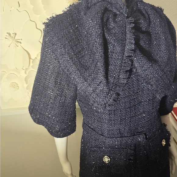Classic Navy Tweed Women's Dress - Picture 5 of 7